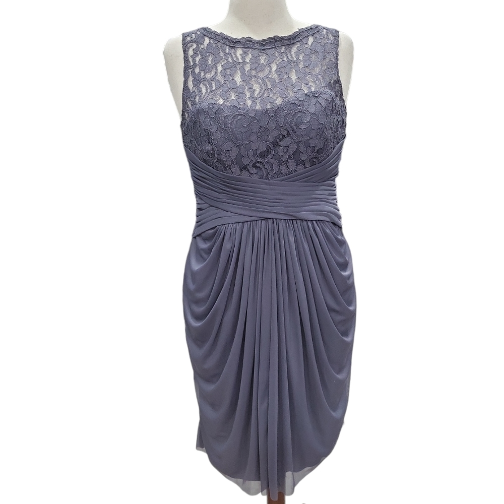 David Bridal grey floral lace bodycorn cocktail evening wedding dress, 14 - Picture 2 of 8